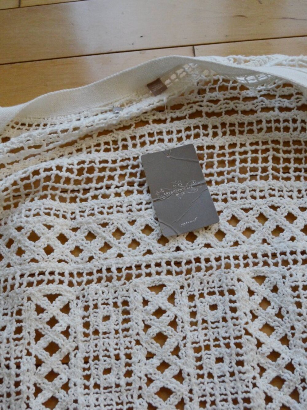 Anthropologie Knitted & Knotted Belted Crochet Cardigan Ivory Boho Size L NWT - Picture 4 of 12